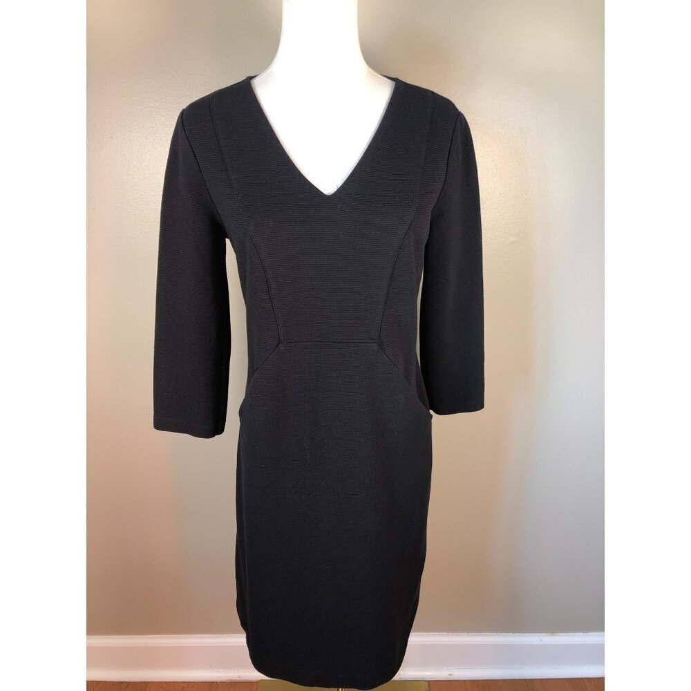 Boden Bronte Ottoman V-Neck 3/4 Sleeve Black Shift Dress Size 6R